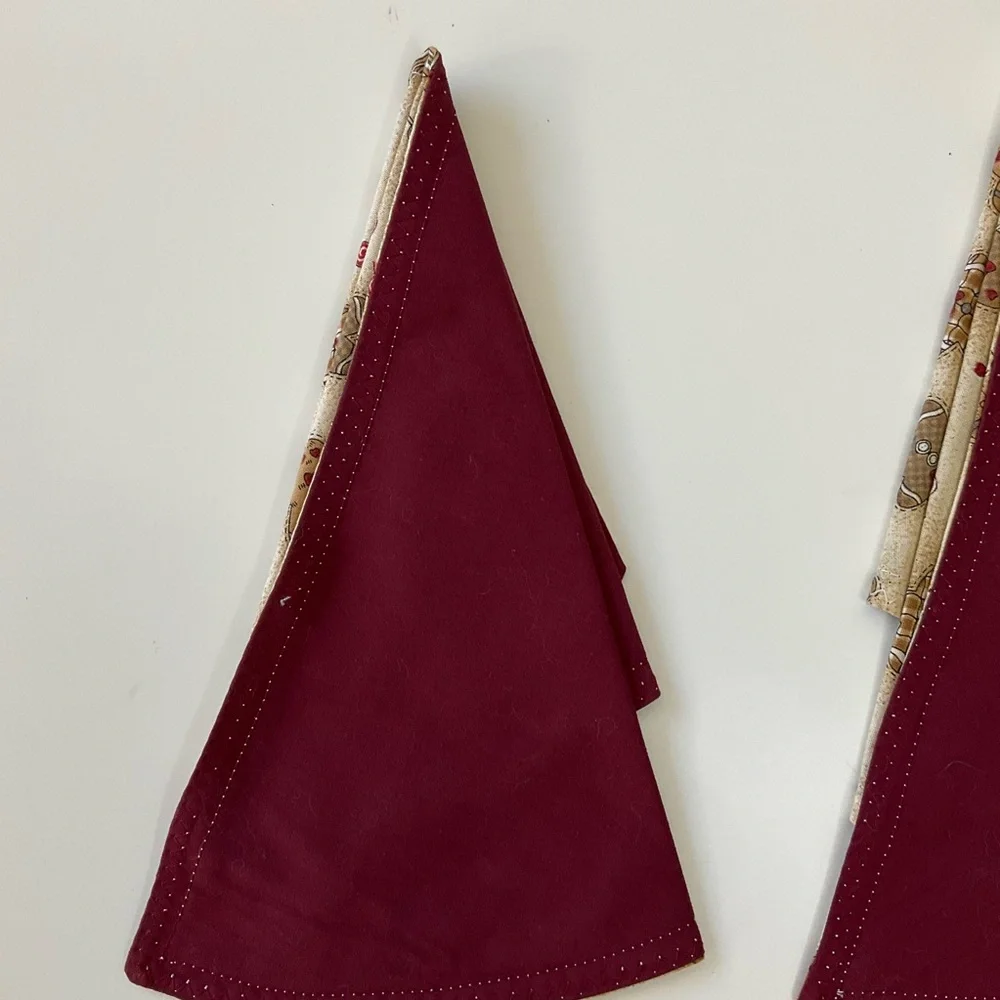 Set of Two Festive Handcrafted Gingerbread Print Christmas Tree Napkins